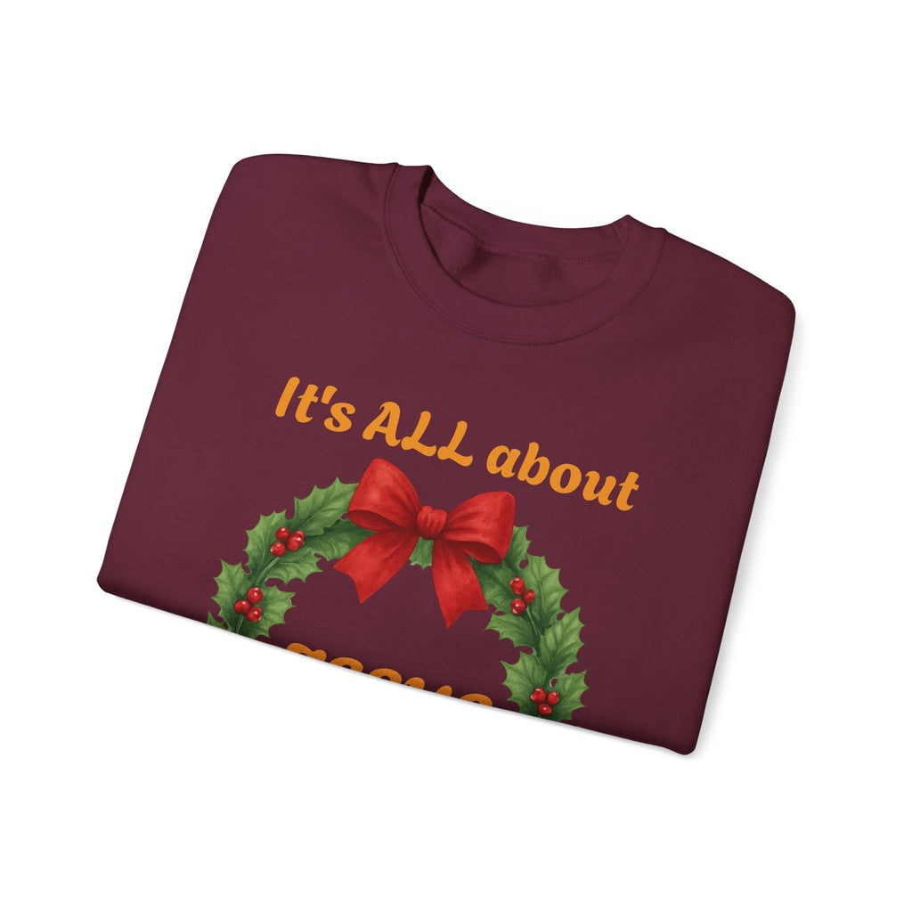 It's ALL About Jesus wreath Crewneck Sweatshirt | Christmas Religious Holiday