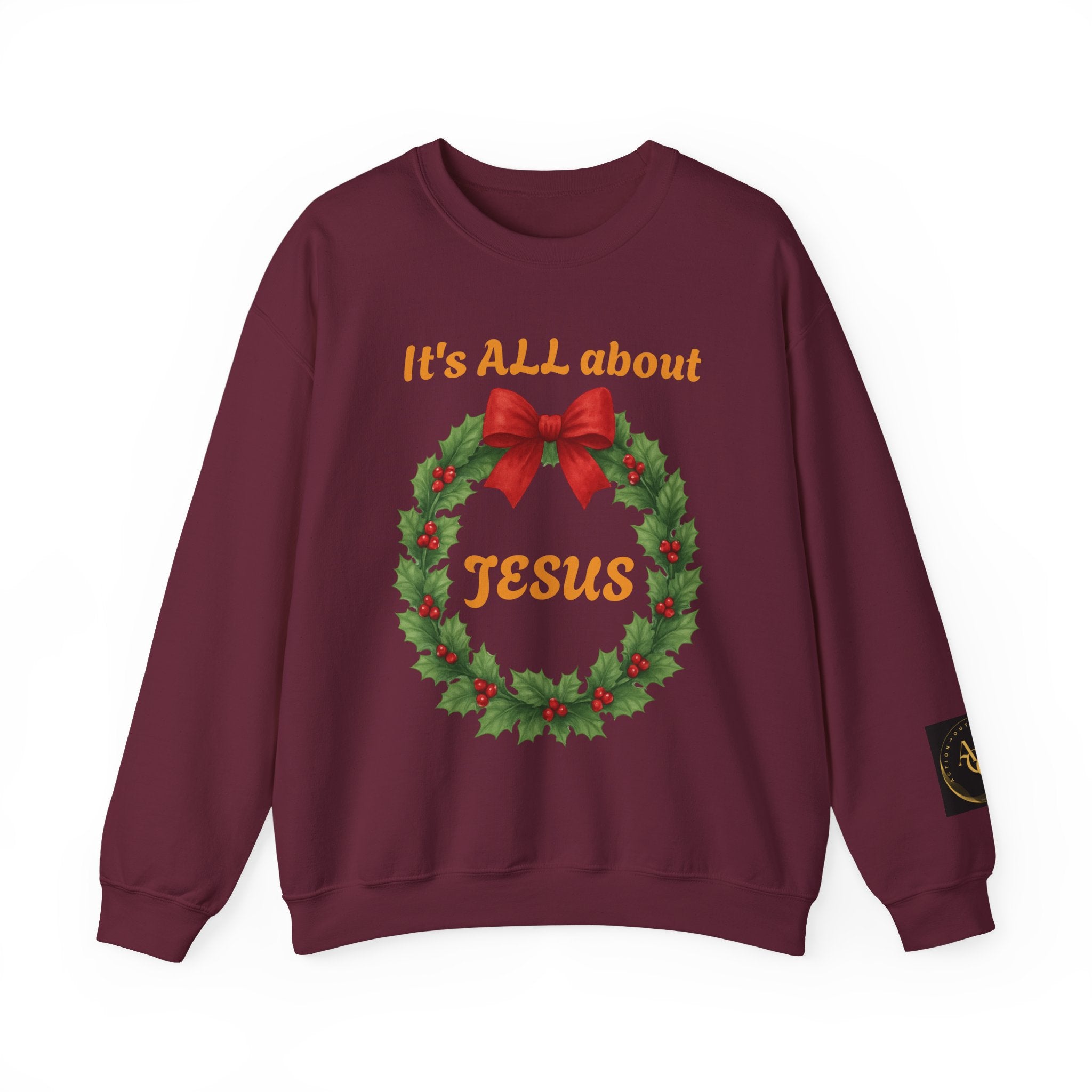It's ALL About Jesus wreath Crewneck Sweatshirt | Christmas Religious Holiday