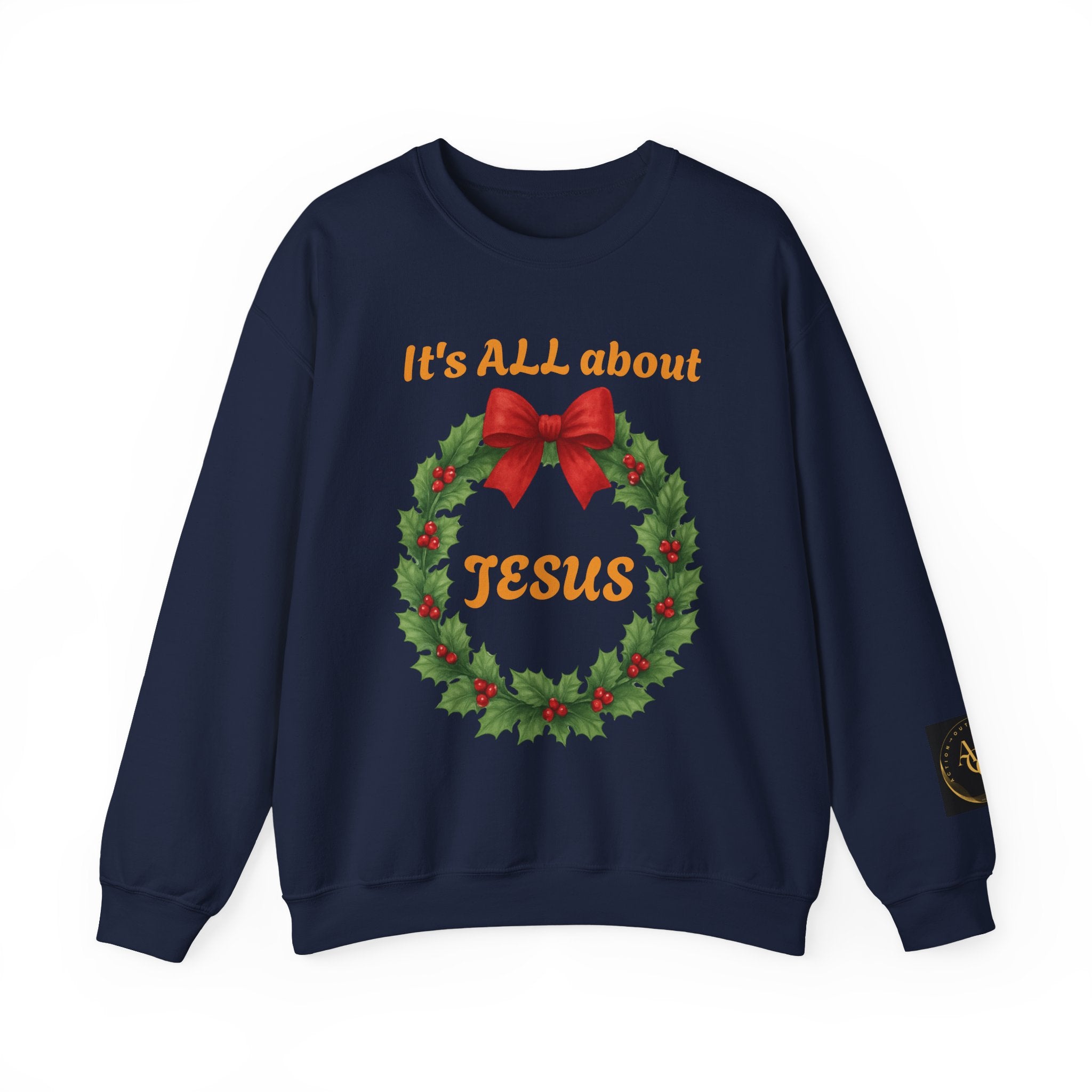 It's ALL About Jesus wreath Crewneck Sweatshirt | Christmas Religious Holiday
