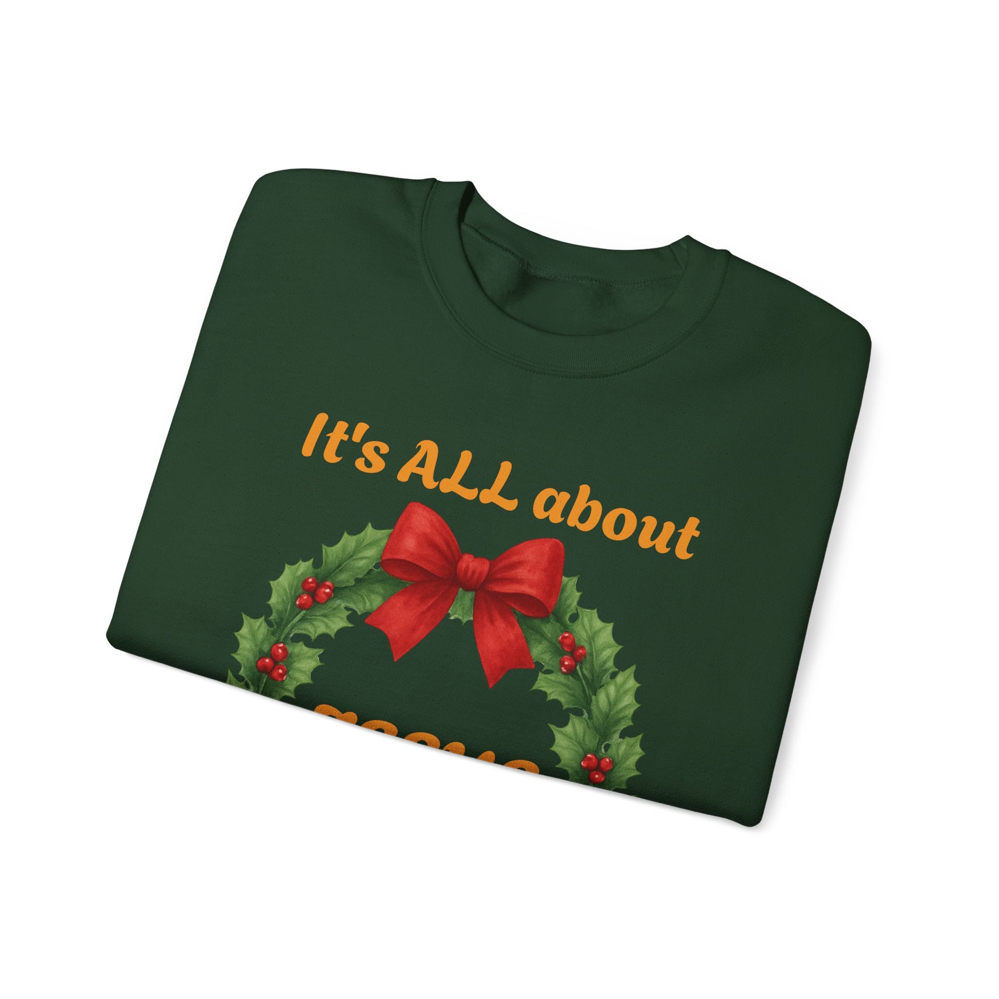 It's ALL About Jesus wreath Crewneck Sweatshirt | Christmas Religious Holiday