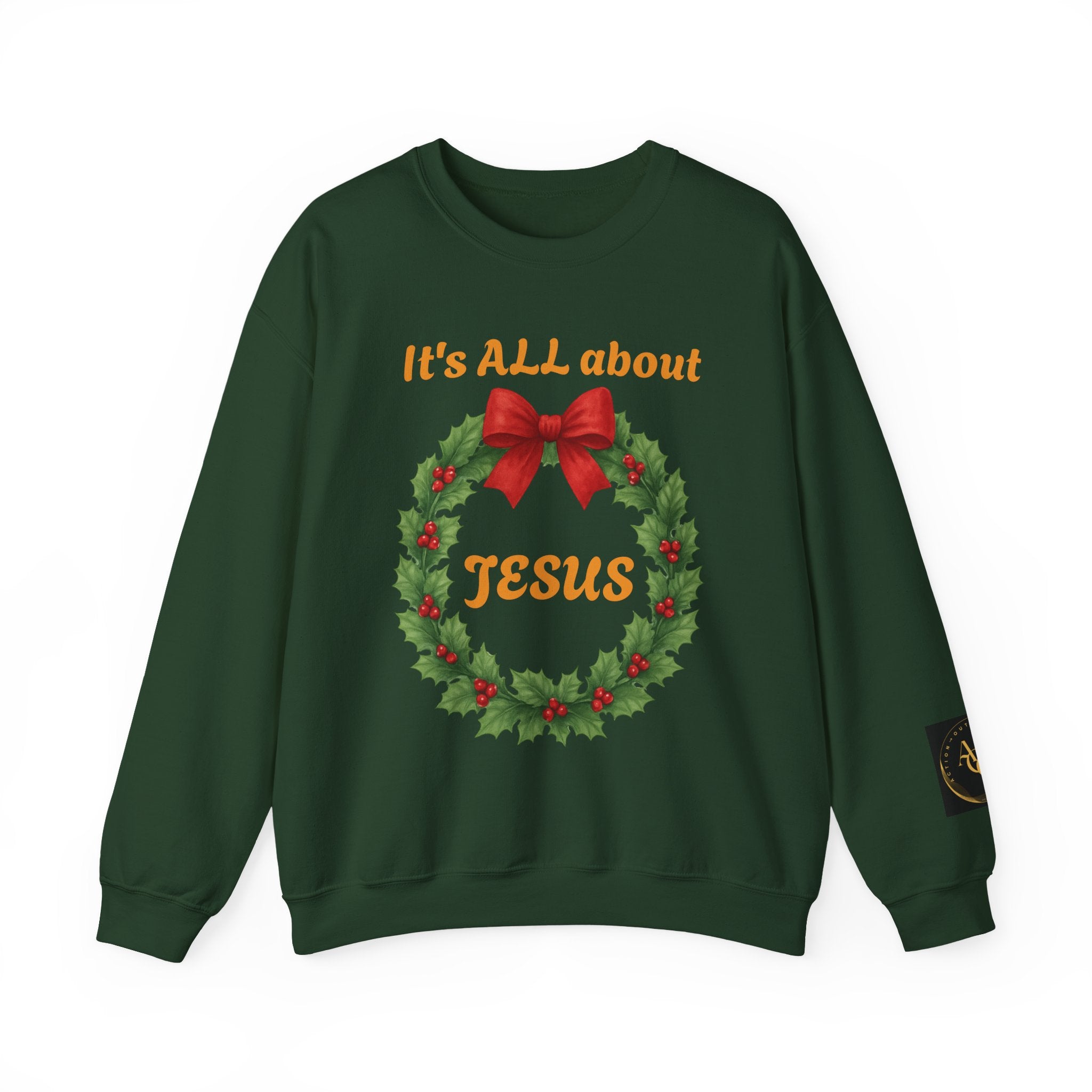 It's ALL About Jesus wreath Crewneck Sweatshirt | Christmas Religious Holiday