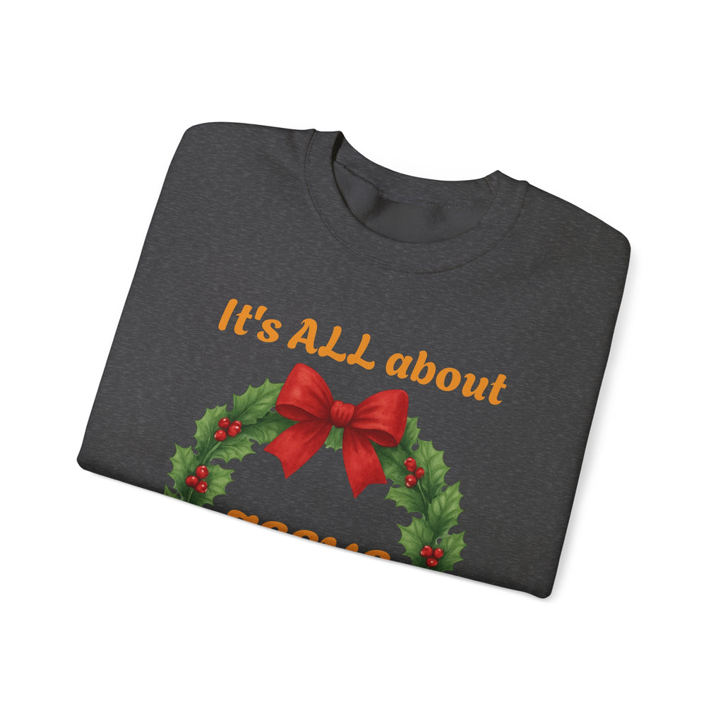 It's ALL About Jesus wreath Crewneck Sweatshirt | Christmas Religious Holiday