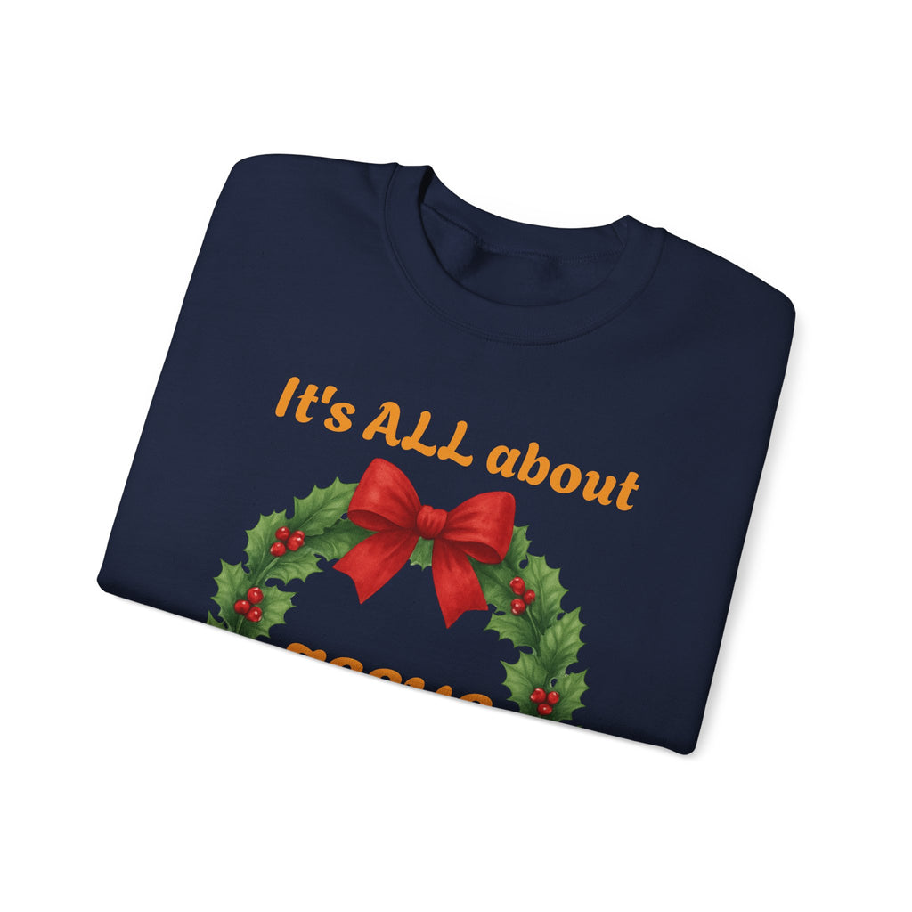 It's ALL About Jesus wreath Crewneck Sweatshirt | Christmas Religious Holiday
