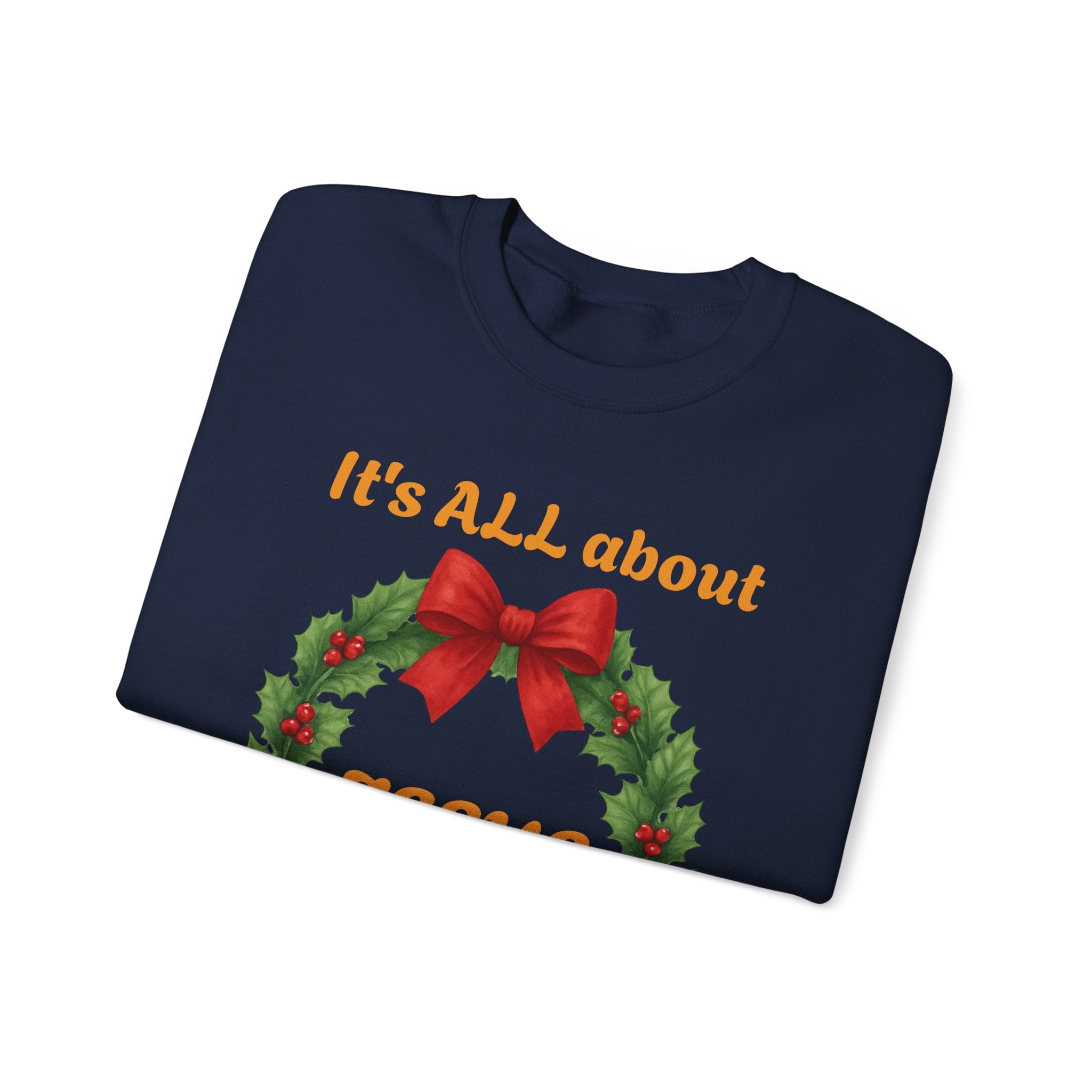 It's ALL About Jesus wreath Crewneck Sweatshirt | Christmas Religious Holiday